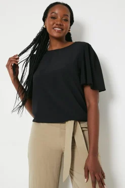 Chiffon Contrast Angel Sleeve Blouse