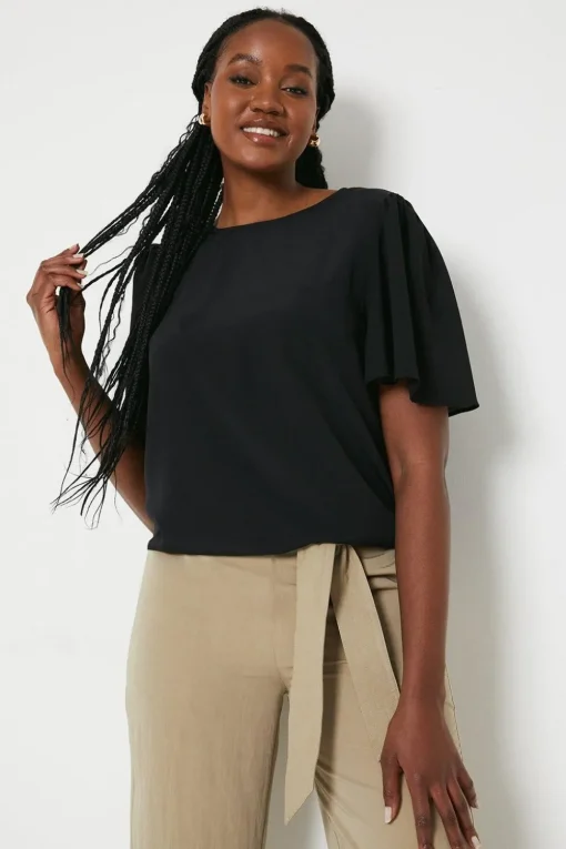 Chiffon Contrast Angel Sleeve Blouse