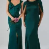 Chiffon Cowl Back Satin Bridesmaid Dress