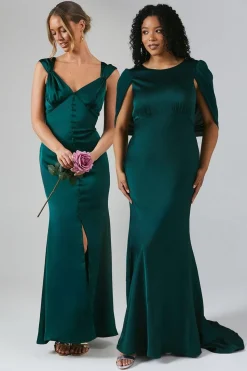 Chiffon Cowl Back Satin Bridesmaid Dress