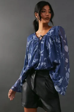 Chiffon Flounce Volume Sleeve Smock Top
