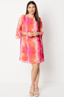 Chiffon Flute Sleeve Shift Dress