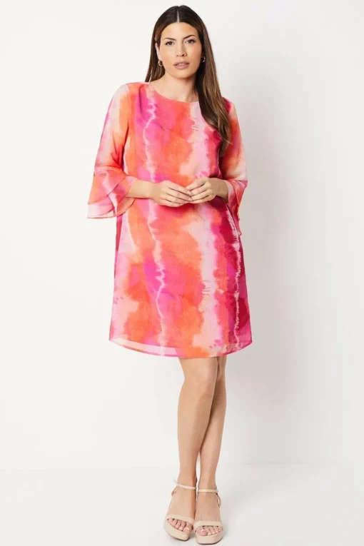 Chiffon Flute Sleeve Shift Dress