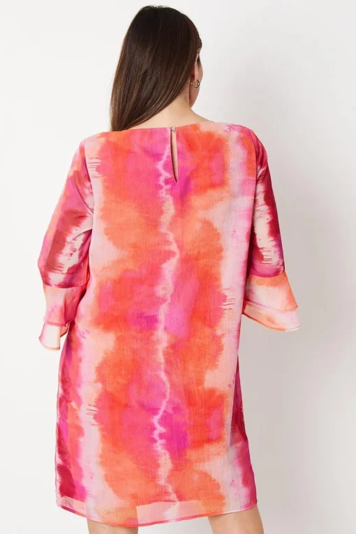 Chiffon Flute Sleeve Shift Dress