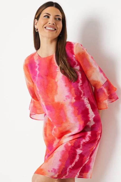 Chiffon Flute Sleeve Shift Dress