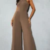 Chiffon Knot Detail Halterneck Wide Leg Jumpsuit