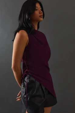 Chiffon Lace Up Detail Slash Neck Top