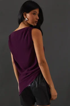 Chiffon Lace Up Detail Slash Neck Top