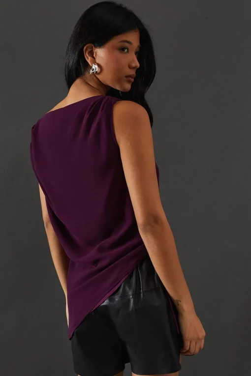 Chiffon Lace Up Detail Slash Neck Top