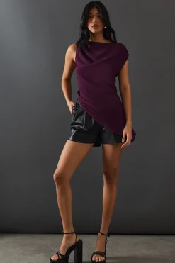 Chiffon Lace Up Detail Slash Neck Top