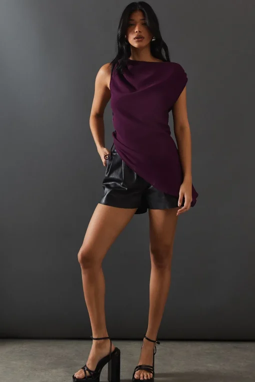 Chiffon Lace Up Detail Slash Neck Top