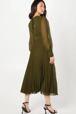 Chiffon Long Sleeve Ruffle Midi Wedding Guest Dress