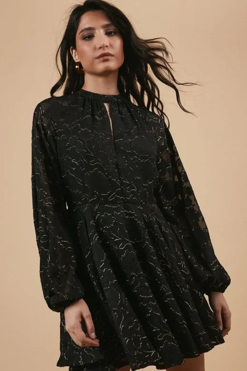 Chiffon Metallic Jacquard Mini Dress