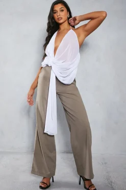 Chiffon Plunge Draped Detail Halterneck Top