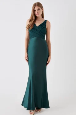 Chiffon Satin Bridesmaids Maxi Dress With Tie