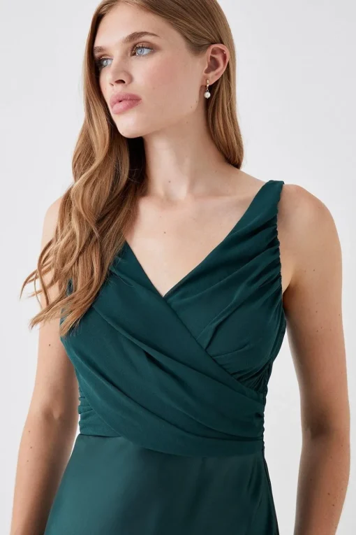 Chiffon Satin Bridesmaids Maxi Dress With Tie