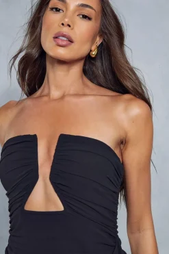 Chiffon Shaped Bust Wrap Ruched Bodycon Mini Dress