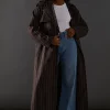 Chocolate Pinstripe Belted Trench Coat