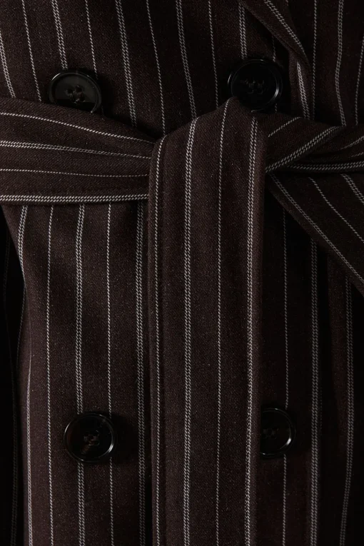 Chocolate Pinstripe Belted Trench Coat