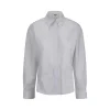 Classic Cotton Shirt with Concealed Button Closure and Striped Pattern