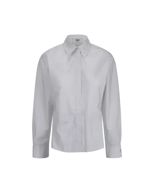 Classic Cotton Shirt with Concealed Button Closure and Striped Pattern