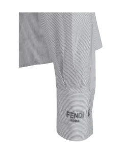 Classic Cotton Shirt with Concealed Button Closure and Striped Pattern
