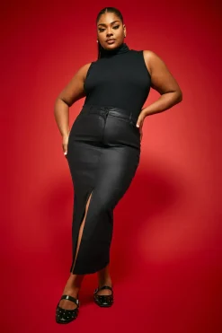 Coated Split Hem Midaxi Skirt