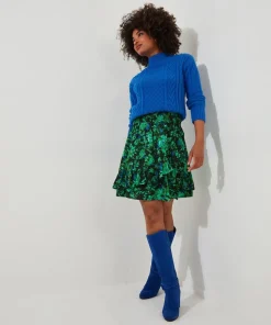 Cobalt Floral Ruffle Mini Skirt