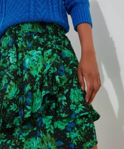 Cobalt Floral Ruffle Mini Skirt