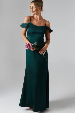 Cold Shoulder Satin Bridesmaids Midaxi Dress