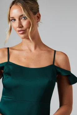 Cold Shoulder Satin Bridesmaids Midaxi Dress