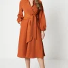 Collared Wrap Midi Dress