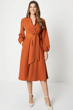 Collared Wrap Midi Dress
