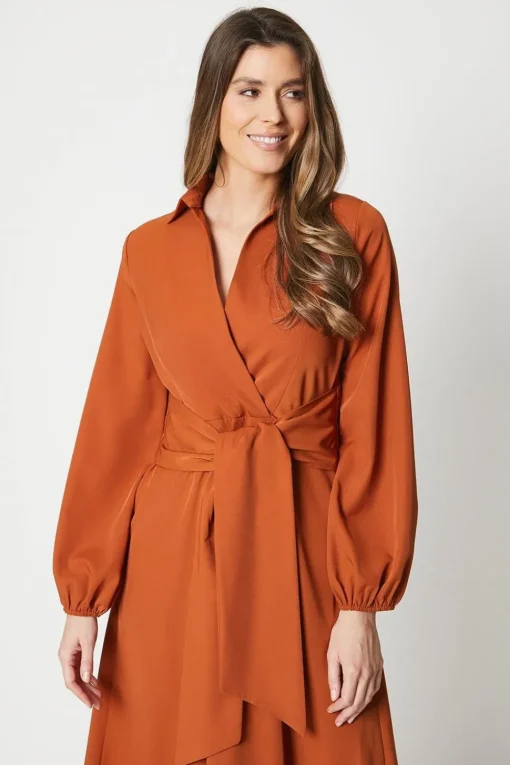 Collared Wrap Midi Dress