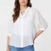 Collarless Button Back 3/4 Sleeve Blouse