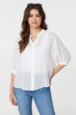 Collarless Button Back 3/4 Sleeve Blouse
