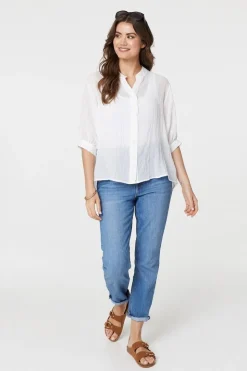 Collarless Button Back 3/4 Sleeve Blouse