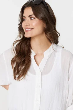 Collarless Button Back 3/4 Sleeve Blouse