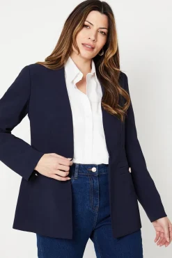 Collarless Button Detail Edge To Edge Jacket