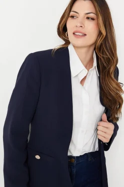 Collarless Button Detail Edge To Edge Jacket