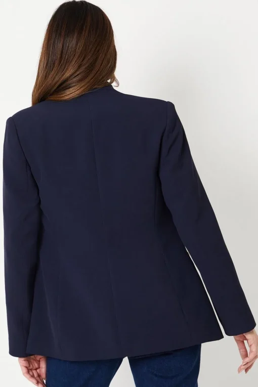 Collarless Button Detail Edge To Edge Jacket