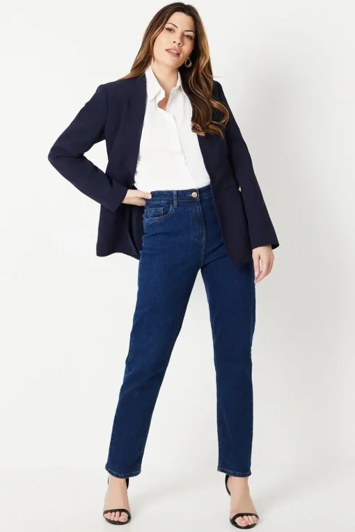 Collarless Button Detail Edge To Edge Jacket