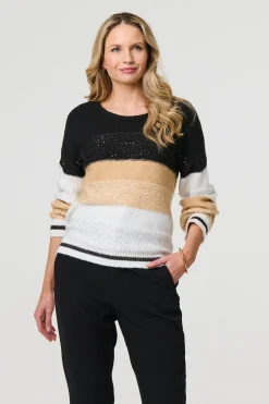 Colour Block Drop Shoulder Knit Jumper