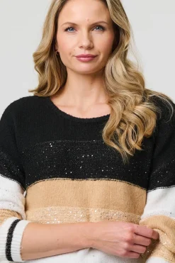 Colour Block Drop Shoulder Knit Jumper