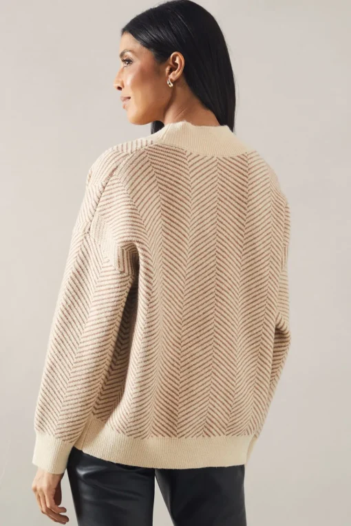 Colour Block Fringe Detail High Neck Jumper