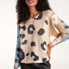 Colour Block Leopard Fine Knit Jumper