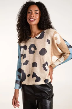 Colour Block Leopard Fine Knit Jumper
