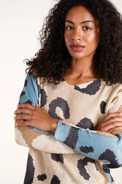 Colour Block Leopard Fine Knit Jumper