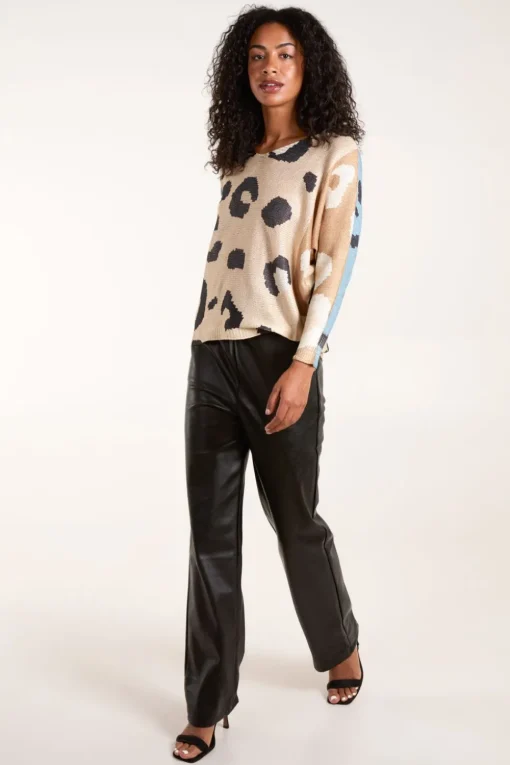 Colour Block Leopard Fine Knit Jumper