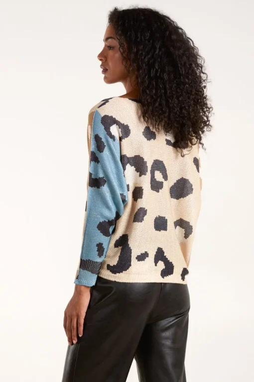 Colour Block Leopard Fine Knit Jumper